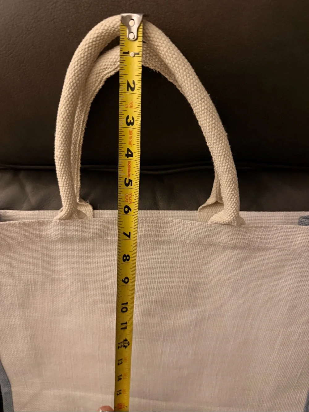 South Beach Ritz Carlton Linen Tote Bag in Lt Blue and Cream with front pocket